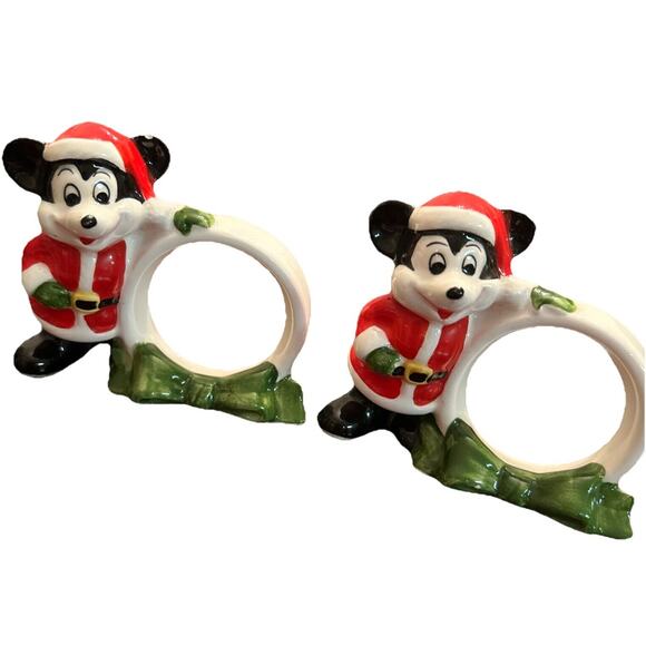 VTG WALT DISNEY Productions Christmas Napkin Rings Mickey Mouse Japan Set Of 2 - Picture 2 of 6